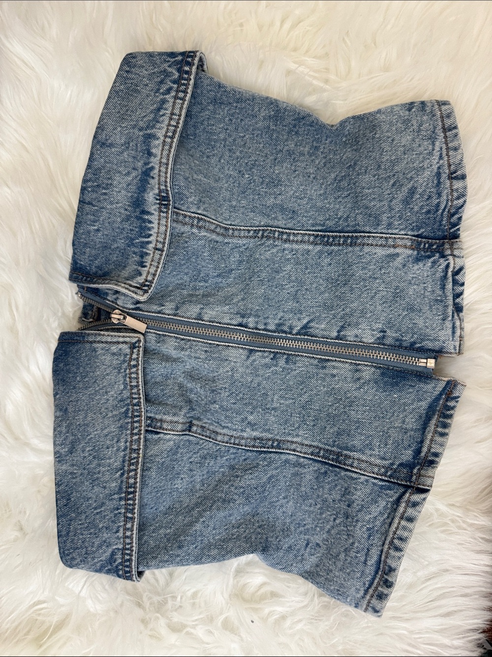 Women’s Blue Denim Zip-Front Jean Top